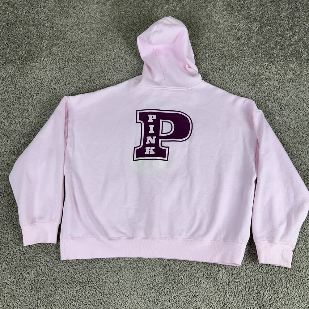 Victorias Secret PINK Hoodie Womens Extra Large Varsity Pullover Sweatshirt READ